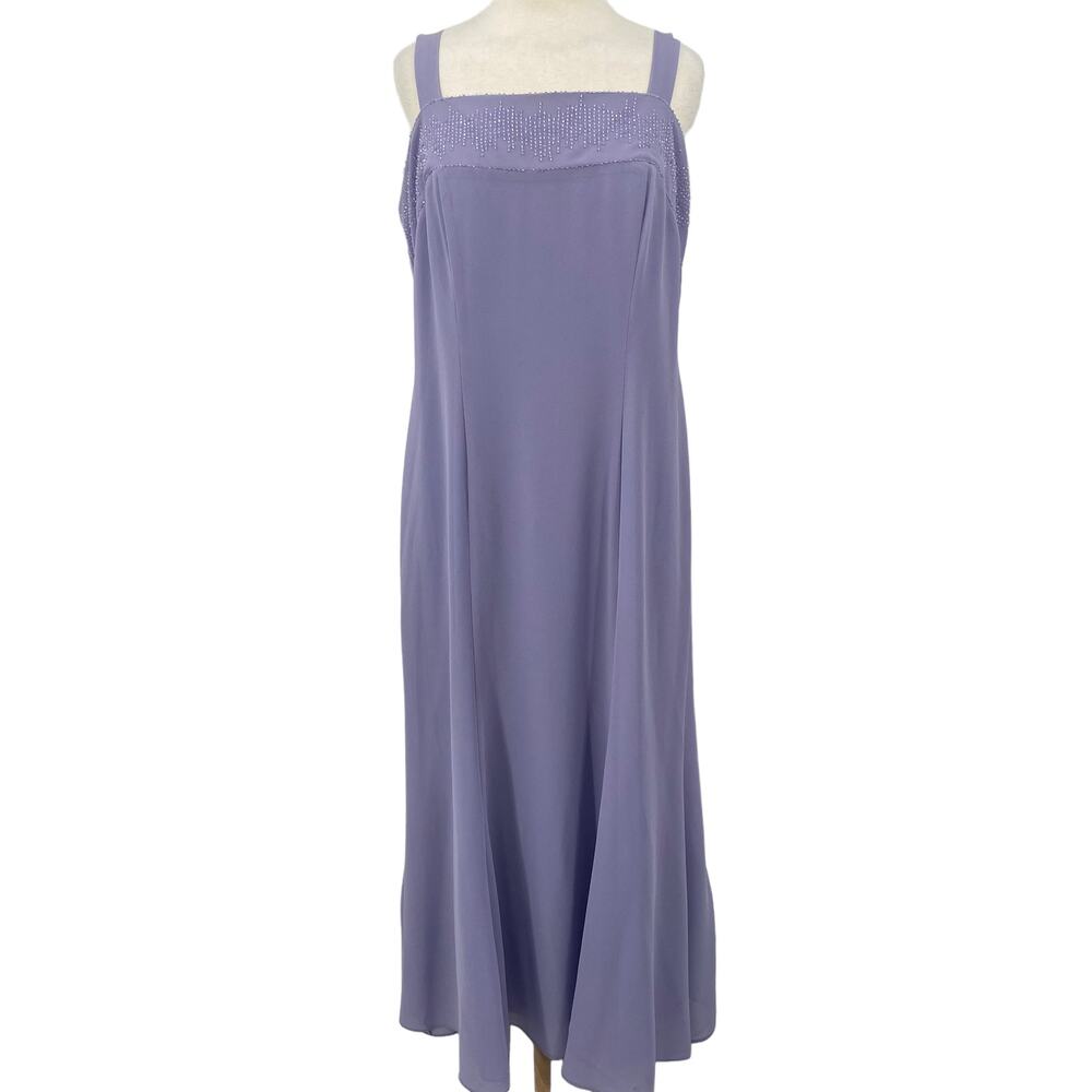 Vintage 90s Ursula Dress Beaded Neck Detail Column Maxi Gown Purple Womens 16W - Picture 2 of 11
